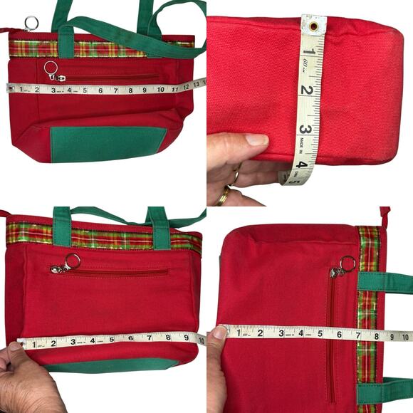 Red and Green Canvas Embroidered Christmas Handbag Purse Snowman Tree Presents - Picture 12 of 12